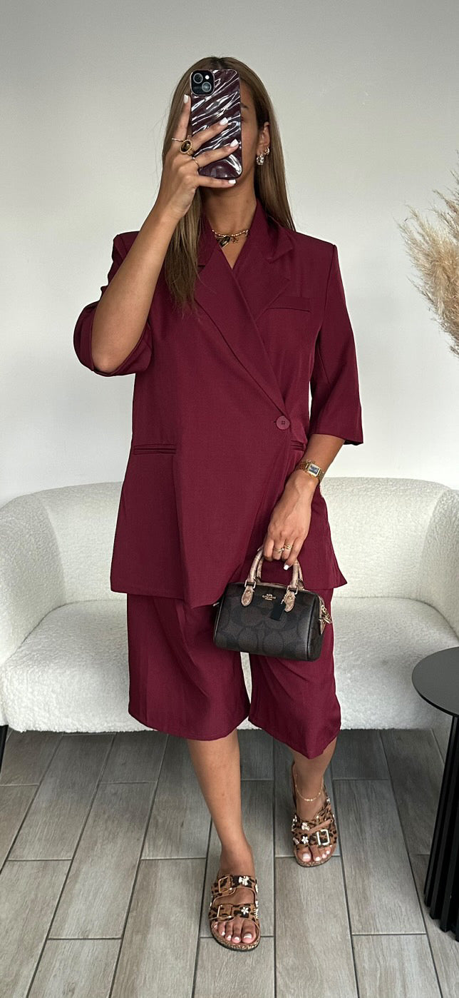 Ensemble Bermuda demi manche Bordeaux