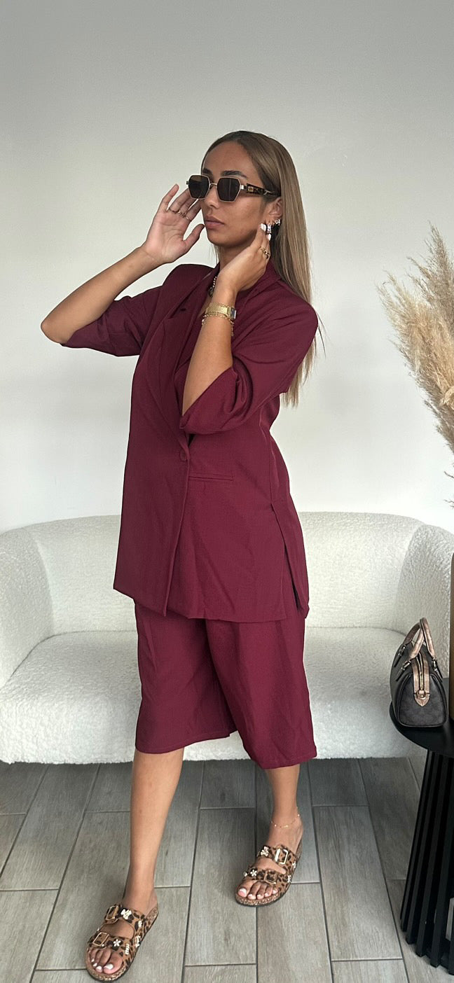 Ensemble Bermuda demi manche Bordeaux
