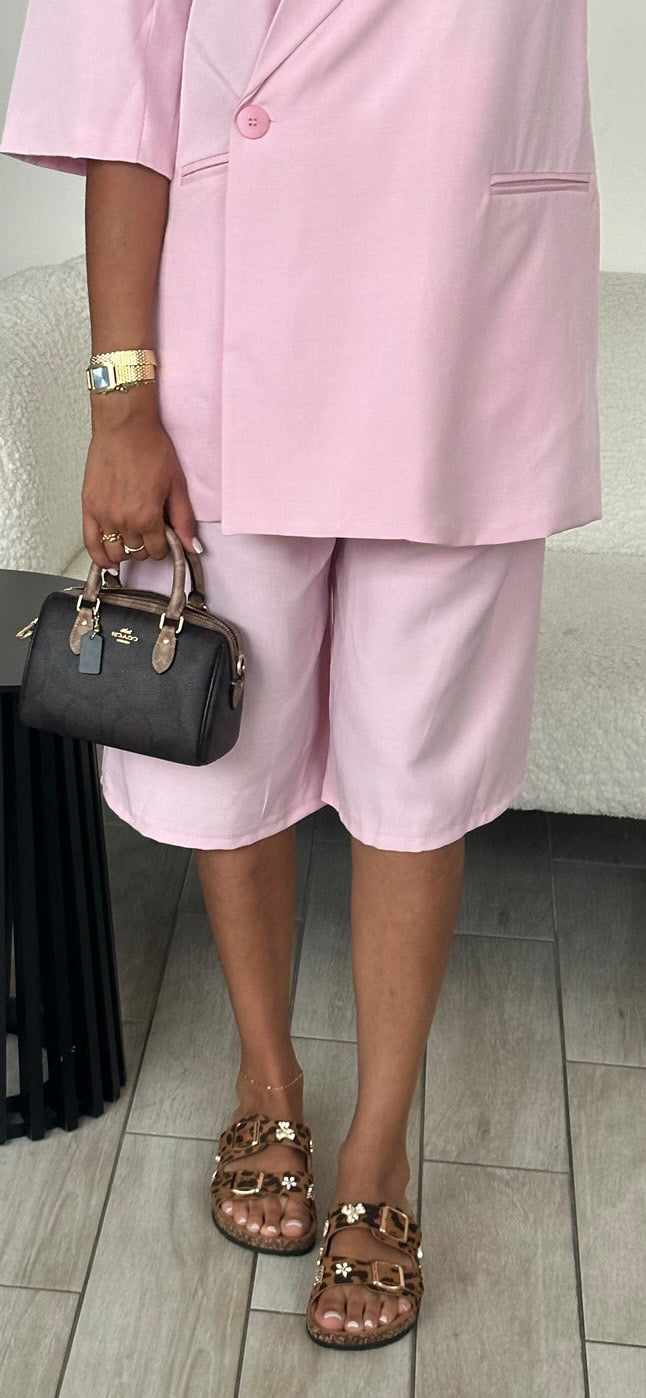 Ensemble Bermuda demi manche rose