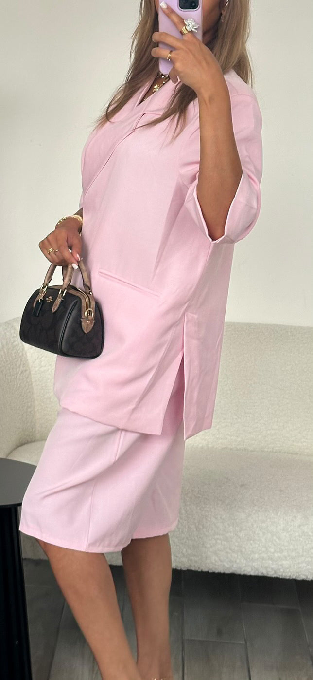 Ensemble Bermuda demi manche rose