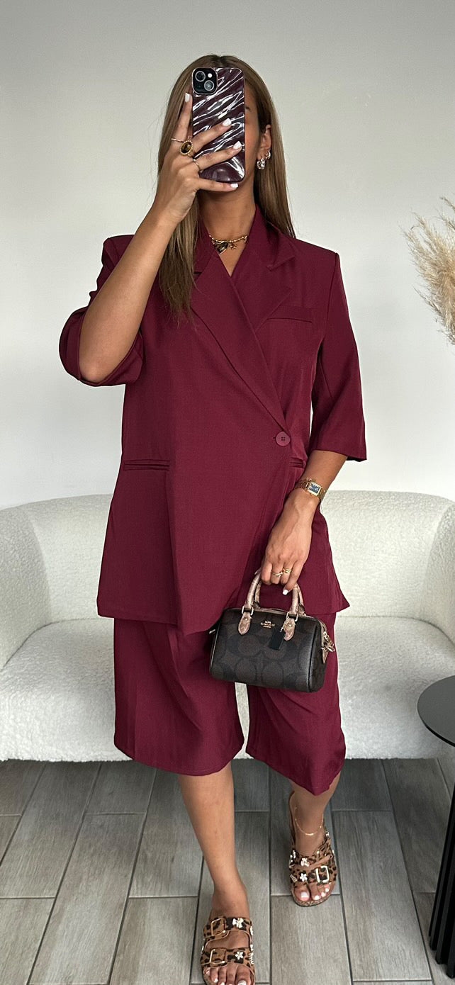 Ensemble Bermuda demi manche Bordeaux