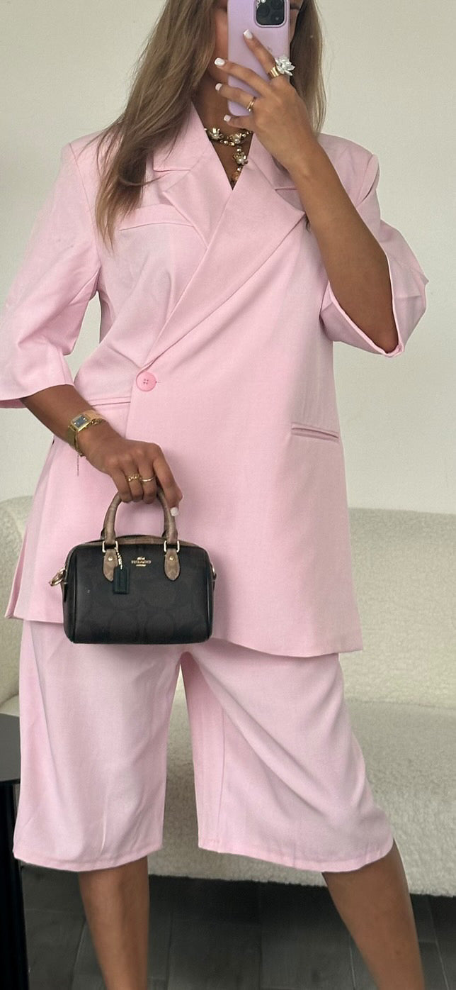 Ensemble Bermuda demi manche rose
