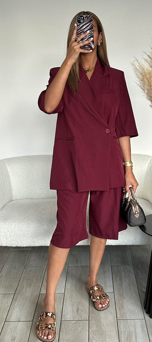 Ensemble Bermuda demi manche Bordeaux